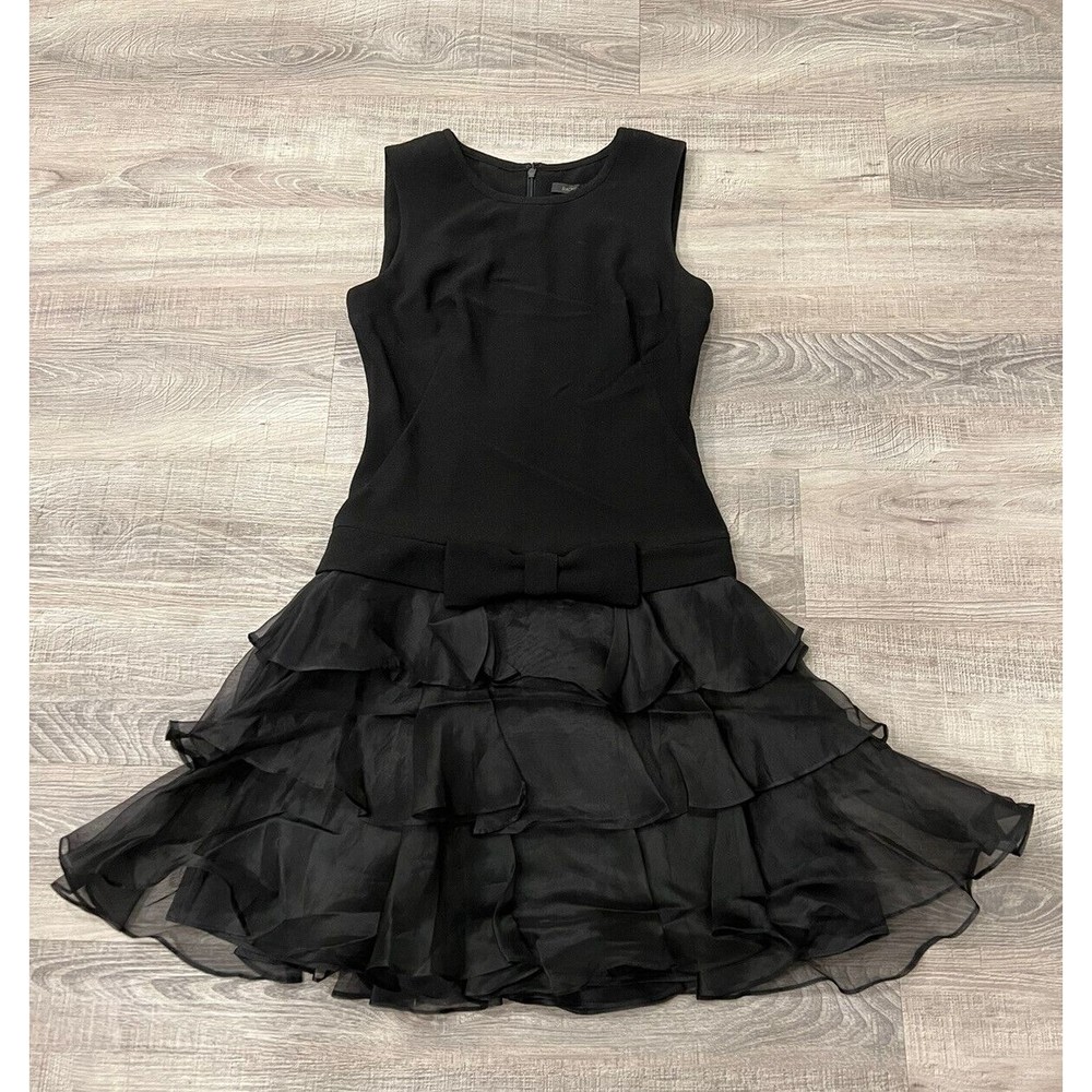 Rachel Zoe Women’s Designer Black Cocktail Dress size 4 Bow Organza Ruffles LBD